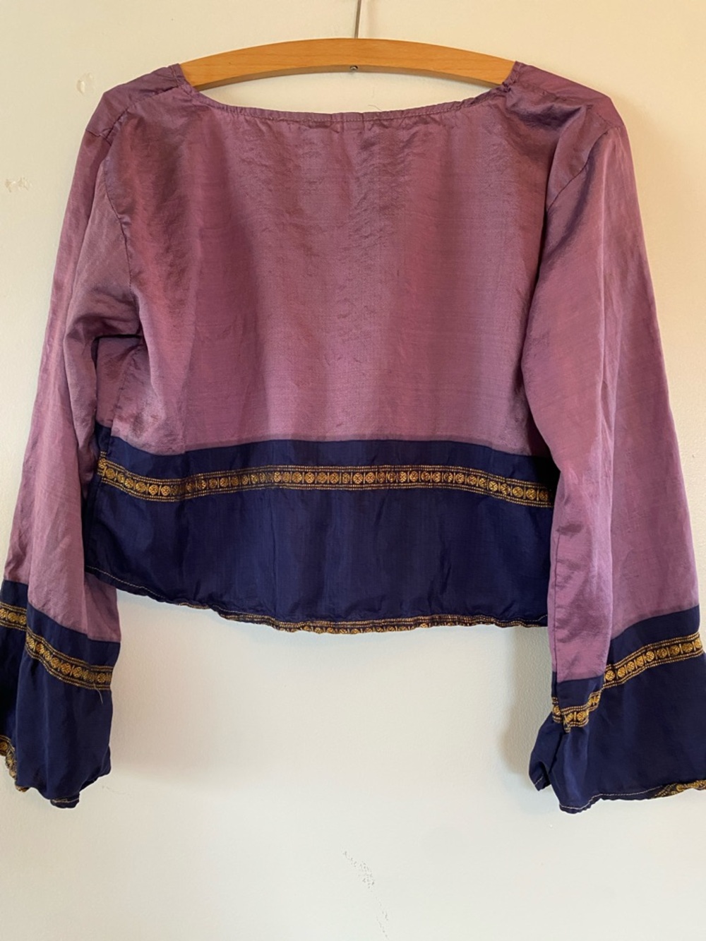 Purple and Navy Tie-Front Boho Crop Top - Picture 2 of 3